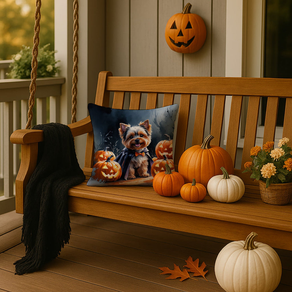 Yorkshire Terrier Puppy Halloween Decorative Throw Pillow 14x14 Indoor Outdoor Accent Cushion, Fabric Cover with Insert for Sofa, Bed, Porch & Living Room
