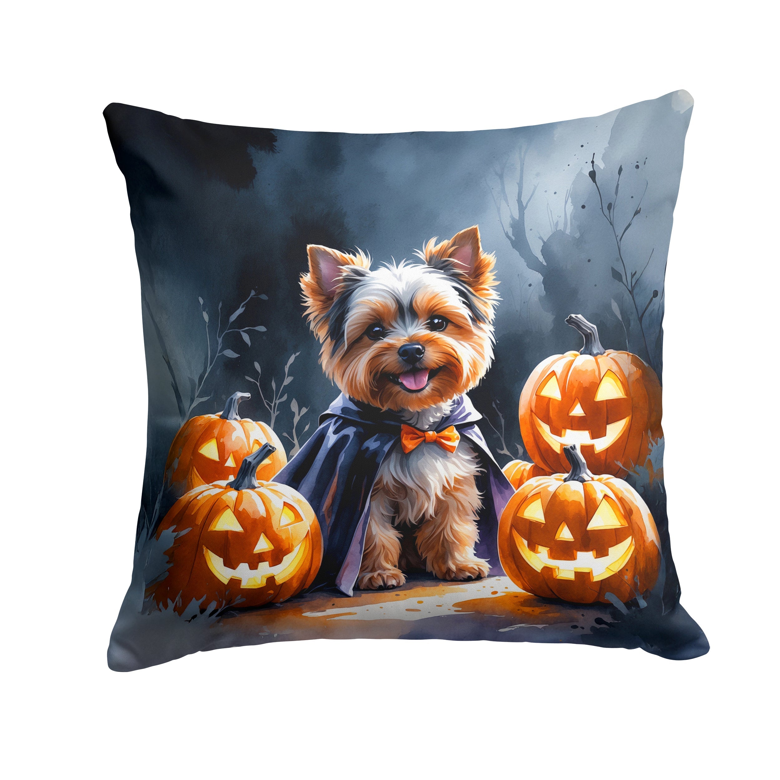 Yorkshire Terrier Puppy Halloween Decorative Throw Pillow 18x18 Indoor Outdoor Accent Cushion, Fabric Cover with Insert for Sofa, Bed, Porch & Living Room