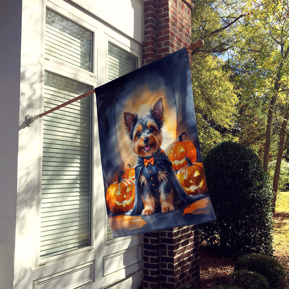 Yorkshire Terrier Yorkie Puppy Halloween House Flag 28x40 Porch Sleeve Pole Decorative Outside Yard Banner Artwork Wall Hanging, Polyester