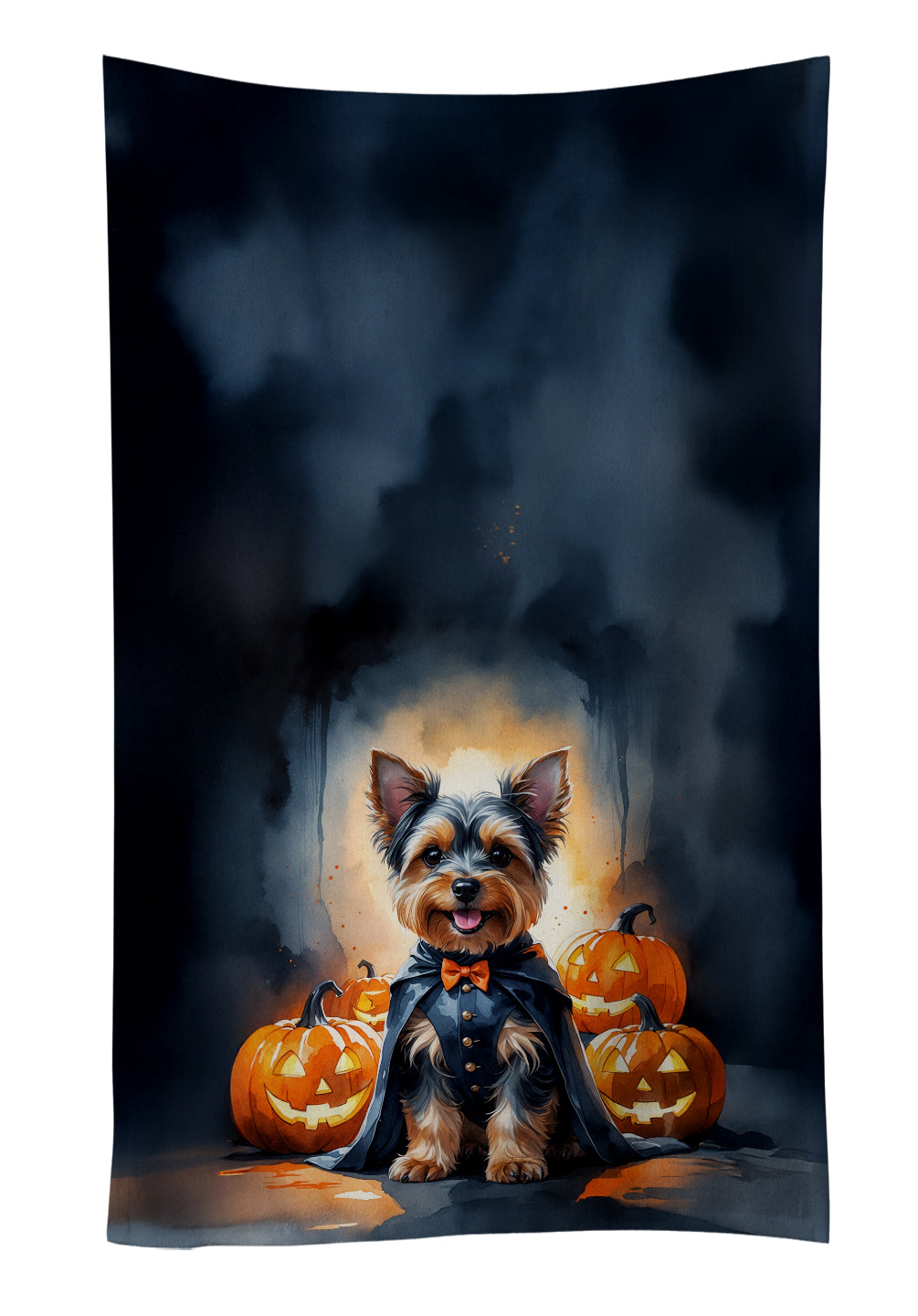 Yorkshire Terrier Yorkie Puppy Halloween Kitchen Towel Velour Plush Front and Cotton Loop Back Machine Washable