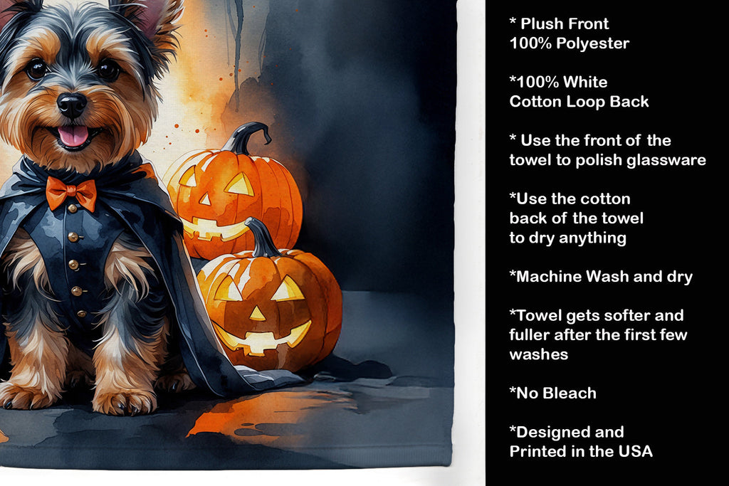 Yorkshire Terrier Yorkie Puppy Halloween Kitchen Towel Velour Plush Front and Cotton Loop Back Machine Washable