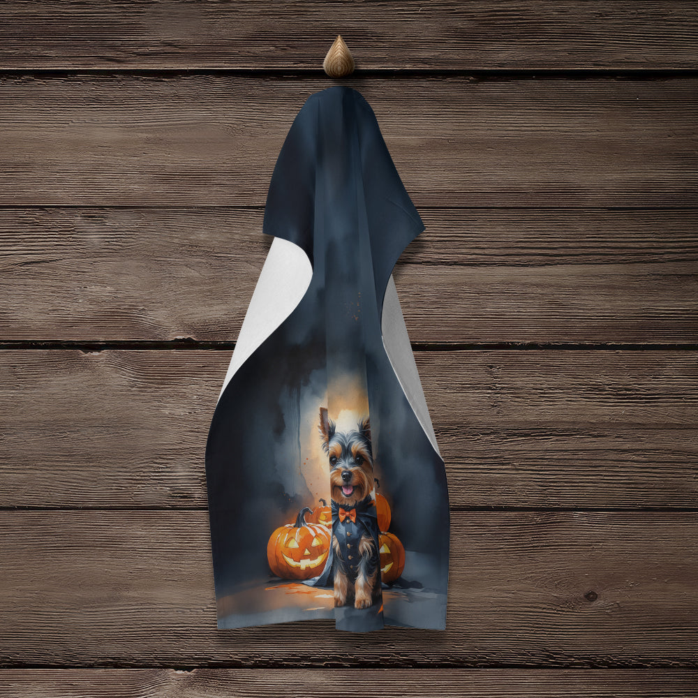 Yorkshire Terrier Yorkie Puppy Halloween Kitchen Towel Velour Plush Front and Cotton Loop Back Machine Washable
