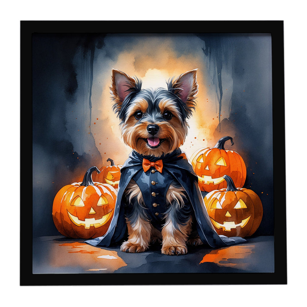 Yorkshire Terrier Yorkie Puppy Halloween Framed Metal Print Bathroom, Kitchen, Office, Home Decor Wall Art Ready to Hang, Square, 8X8