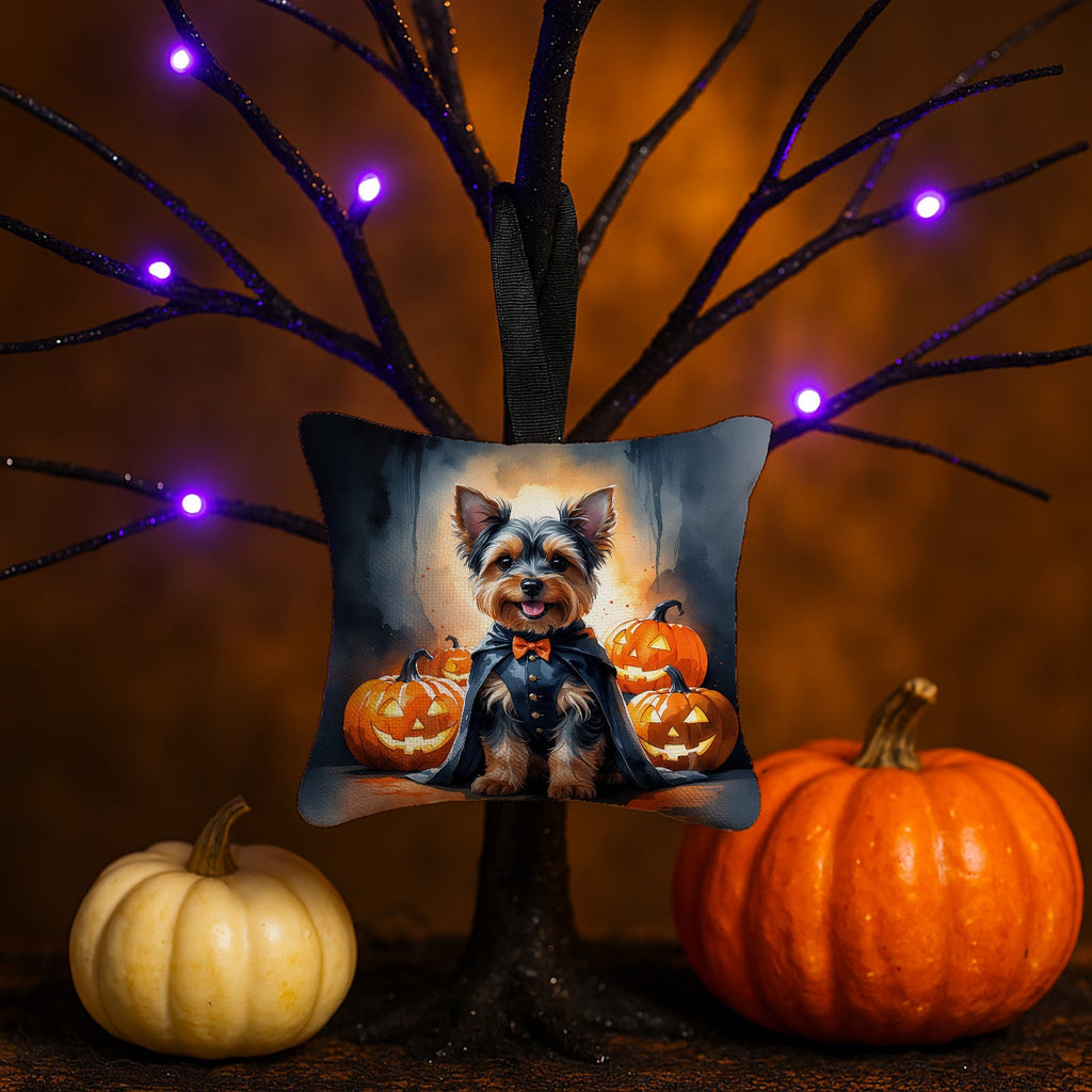 Yorkshire Terrier Yorkie Puppy Halloween Hanging Square Fabric Ornament 3.5 × 3.5 Decorative Door-Knob & Tree Hanger, Soft Fabric