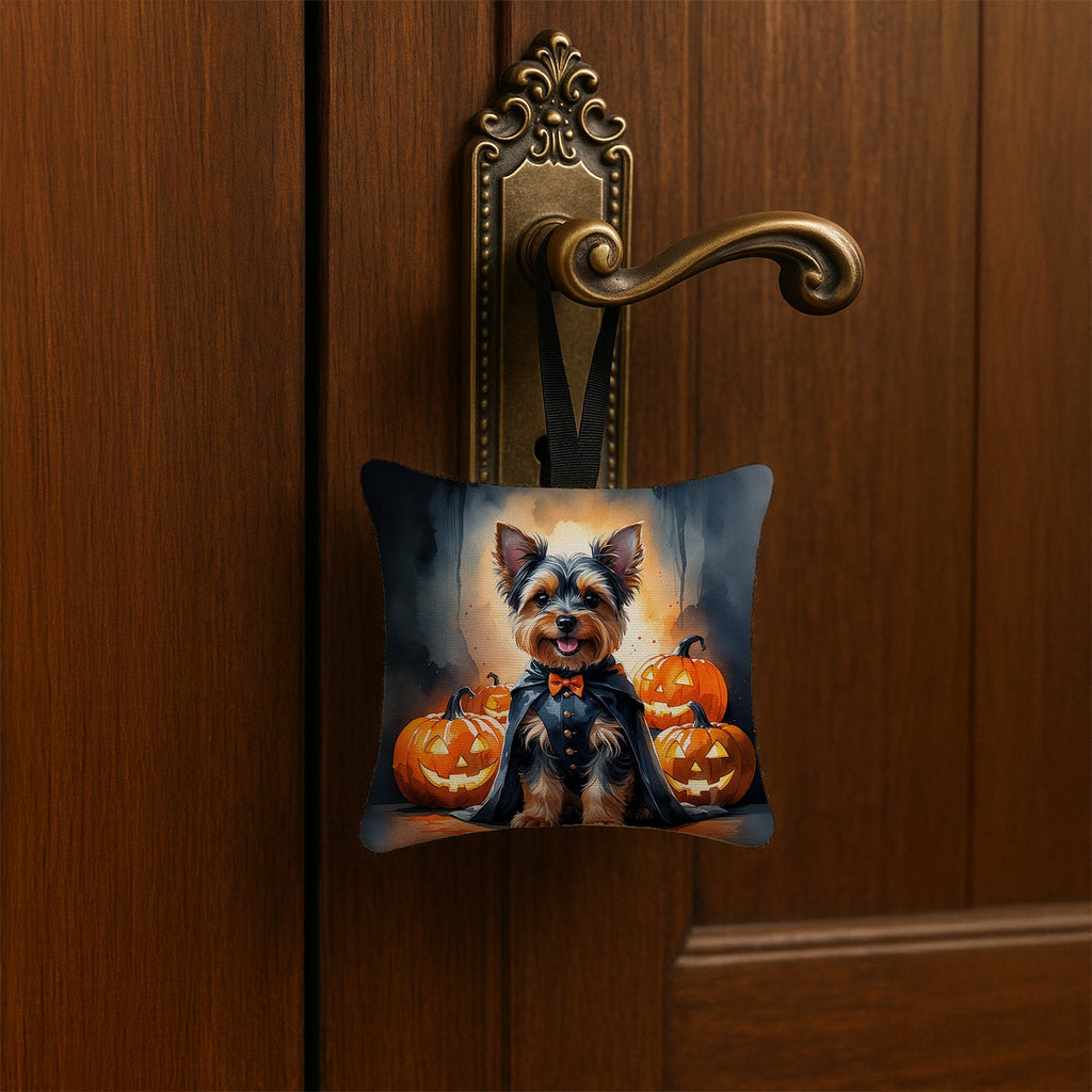 Yorkshire Terrier Yorkie Puppy Halloween Hanging Square Fabric Ornament 3.5 × 3.5 Decorative Door-Knob & Tree Hanger, Soft Fabric