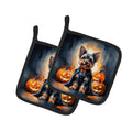 Yorkshire Terrier Yorkie Puppy Halloween Pot Holder Set of 2 Heat Resistant Quilted Hot Pads 7.5 x 7.5 Inch, Insulated Kitchen Trivets for Cooking & Baking