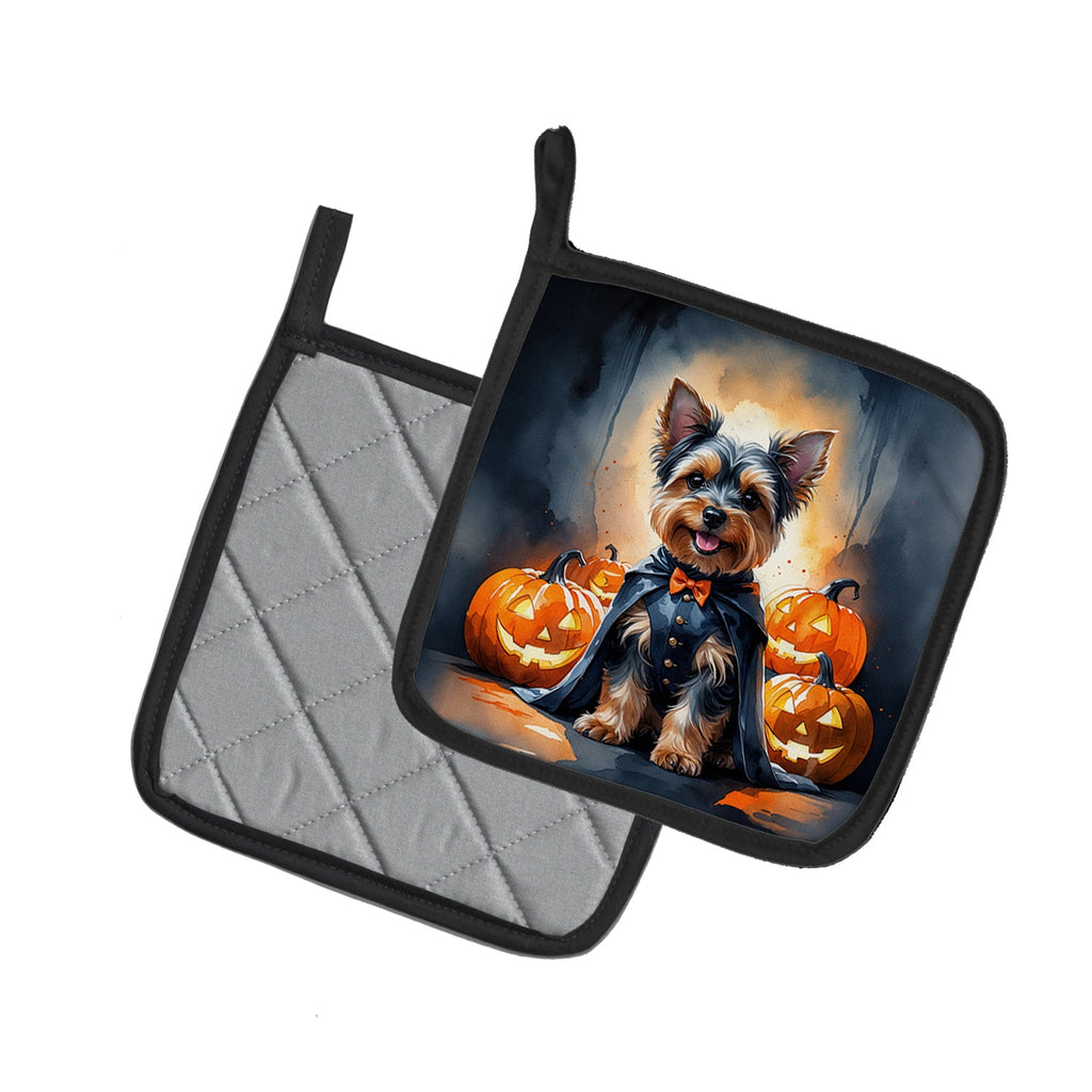 Yorkshire Terrier Yorkie Puppy Halloween Pot Holder Set of 2 Heat Resistant Quilted Hot Pads 7.5 x 7.5 Inch, Insulated Kitchen Trivets for Cooking & Baking