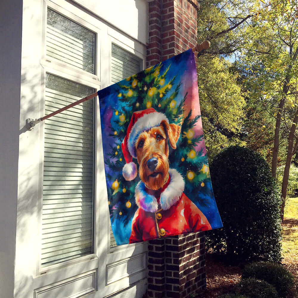 Airedale Terrier Christmas House Flag 28x40 Porch Sleeve Pole Decorative Outside Yard Banner Artwork Wall Hanging, Polyester