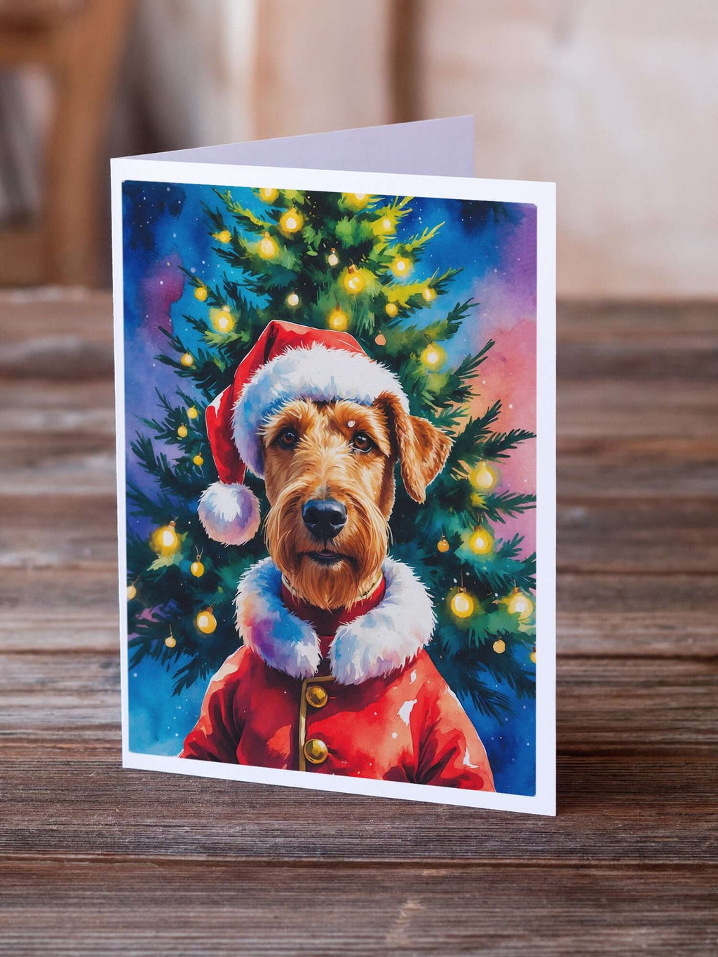 Airedale Terrier Christmas Greeting Cards Pack of 8 Blank Cards with Envelopes Whimsical A7 Size 5x7