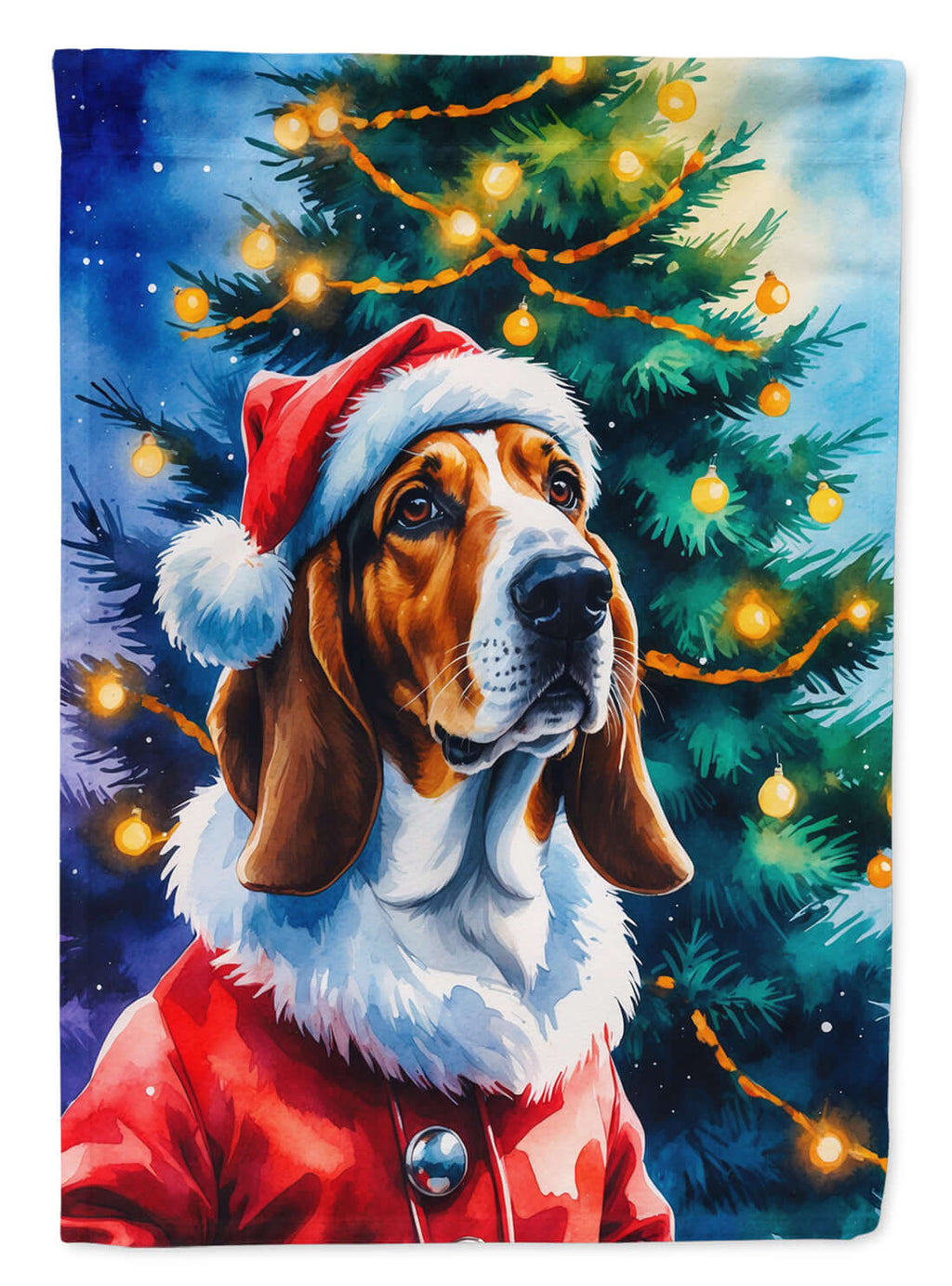 Basset Hound Christmas House Flag 28x40 Porch Sleeve Pole Decorative Outside Yard Banner Artwork Wall Hanging, Polyester