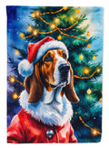 Basset Hound Christmas House Flag 28x40 Porch Sleeve Pole Decorative Outside Yard Banner Artwork Wall Hanging, Polyester