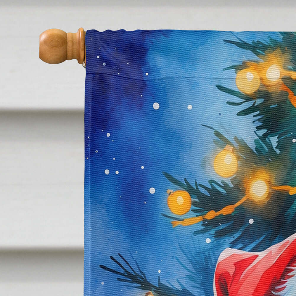 Basset Hound Christmas House Flag 28x40 Porch Sleeve Pole Decorative Outside Yard Banner Artwork Wall Hanging, Polyester