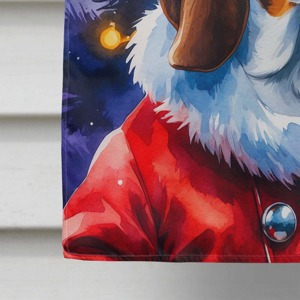 Basset Hound Christmas House Flag 28x40 Porch Sleeve Pole Decorative Outside Yard Banner Artwork Wall Hanging, Polyester