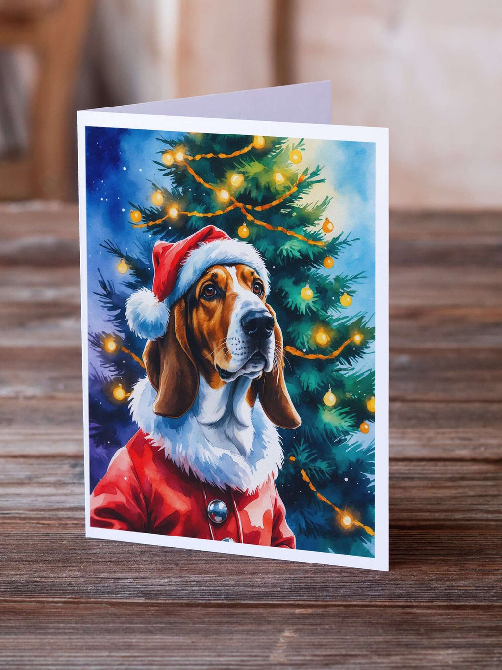 Basset Hound Christmas Greeting Cards Pack of 8 Blank Cards with Envelopes Whimsical A7 Size 5x7