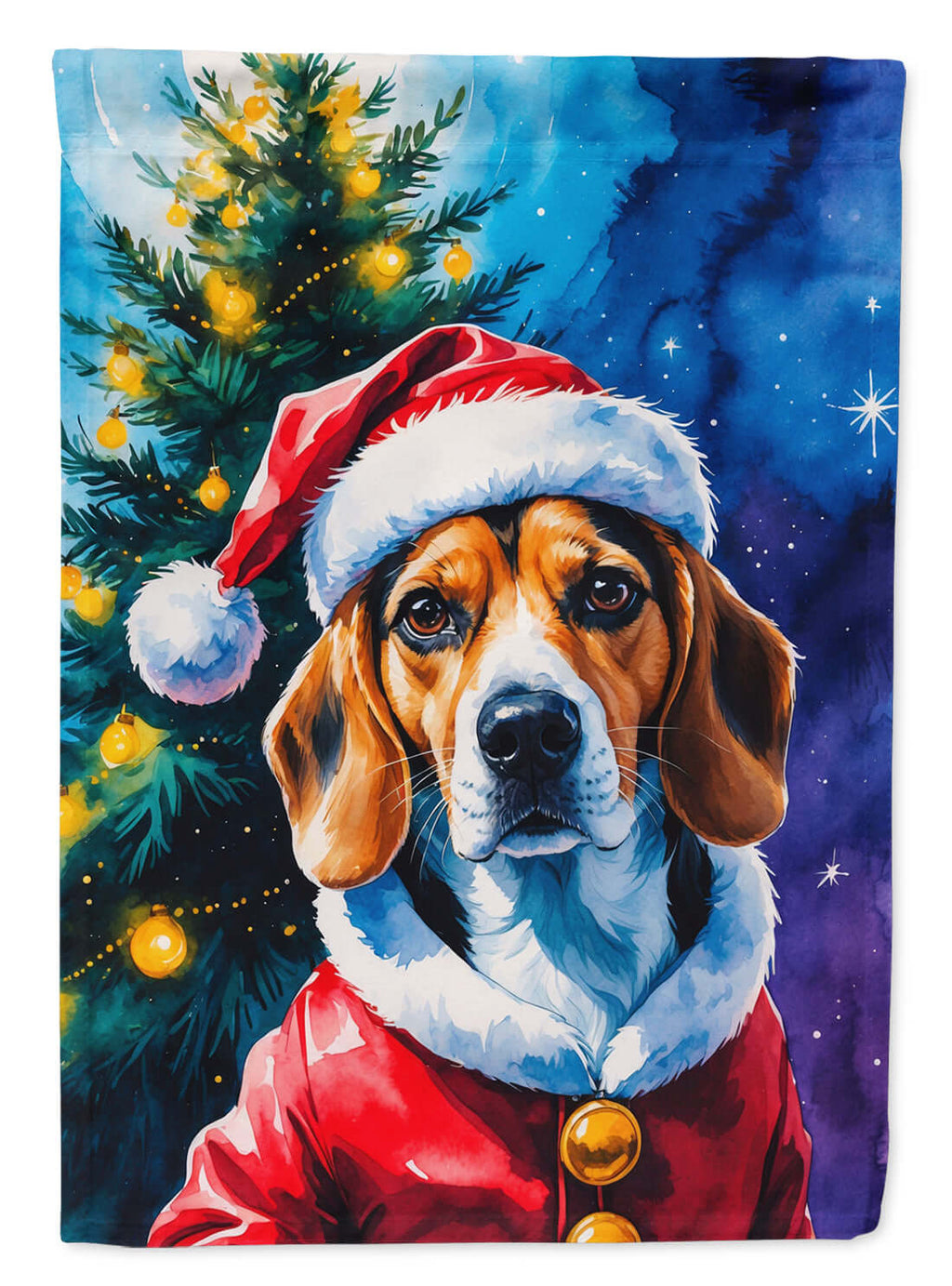Beagle Christmas House Flag 28x40 Porch Sleeve Pole Decorative Outside Yard Banner Artwork Wall Hanging, Polyester