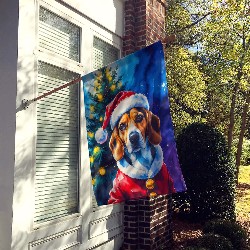 Beagle Christmas House Flag 28x40 Porch Sleeve Pole Decorative Outside Yard Banner Artwork Wall Hanging, Polyester
