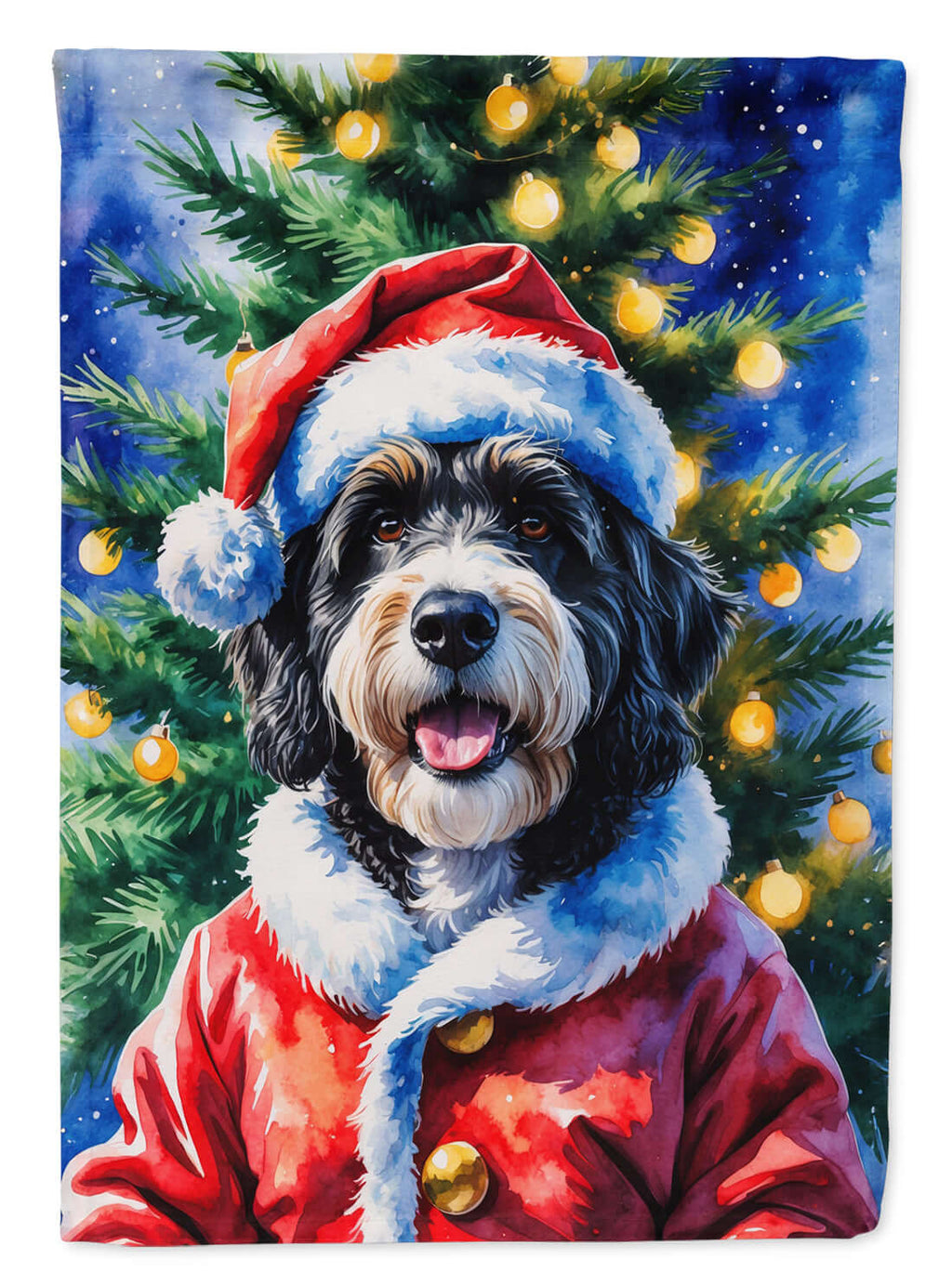 Bernedoodle Christmas House Flag 28x40 Porch Sleeve Pole Decorative Outside Yard Banner Artwork Wall Hanging, Polyester