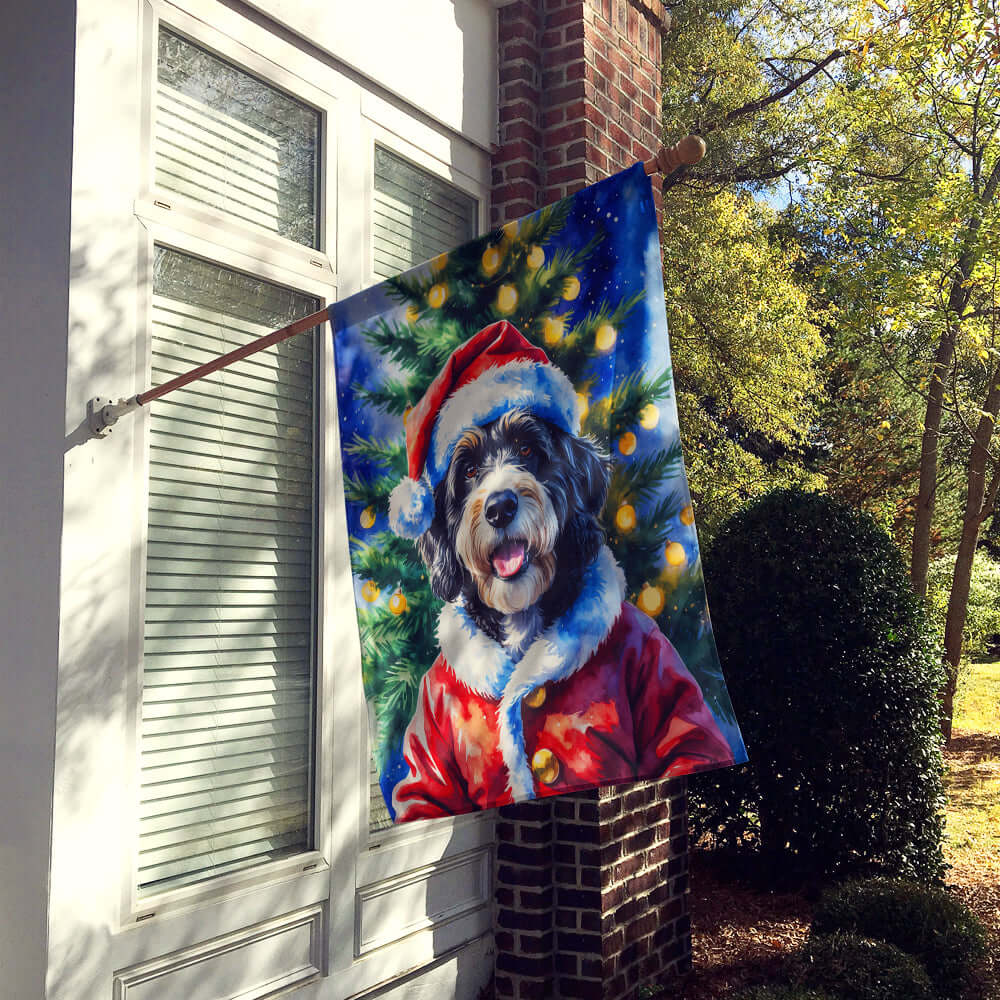 Bernedoodle Christmas House Flag 28x40 Porch Sleeve Pole Decorative Outside Yard Banner Artwork Wall Hanging, Polyester
