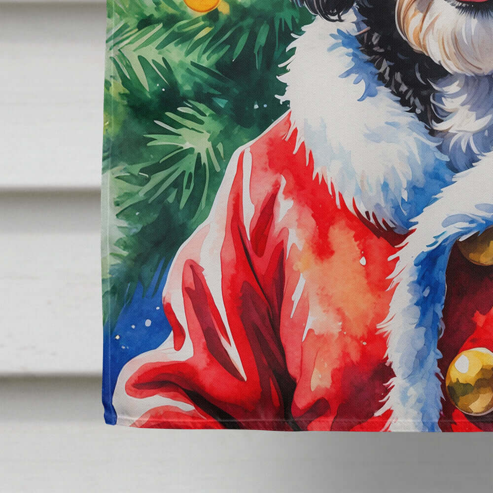 Bernedoodle Christmas House Flag 28x40 Porch Sleeve Pole Decorative Outside Yard Banner Artwork Wall Hanging, Polyester