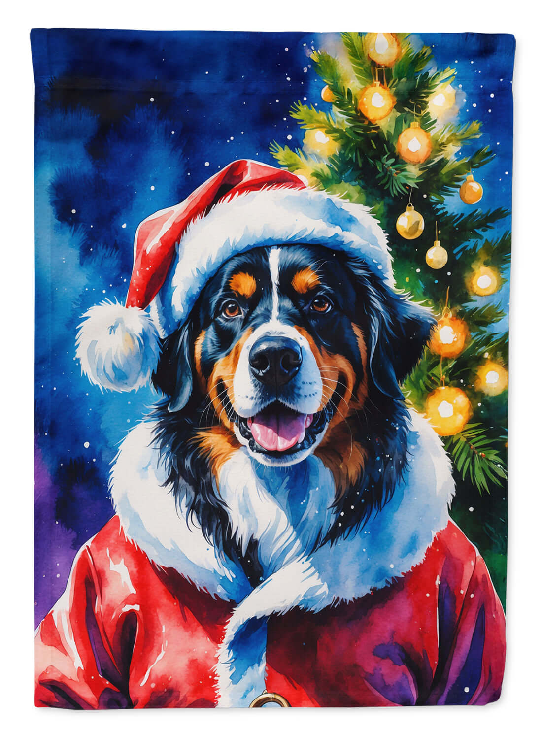 Bernese Mountain Dog Christmas House Flag 28x40 Porch Sleeve Pole Decorative Outside Yard Banner Artwork Wall Hanging, Polyester