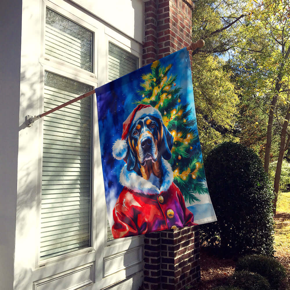 Bluetick Coonhound Christmas House Flag 28x40 Porch Sleeve Pole Decorative Outside Yard Banner Artwork Wall Hanging, Polyester