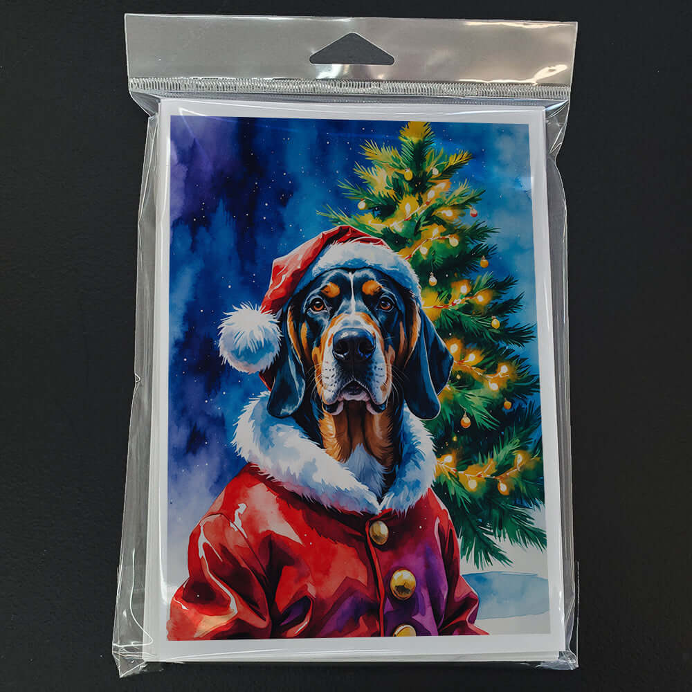 Bluetick Coonhound Christmas Greeting Cards Pack of 8 Blank Cards with Envelopes Whimsical A7 Size 5x7