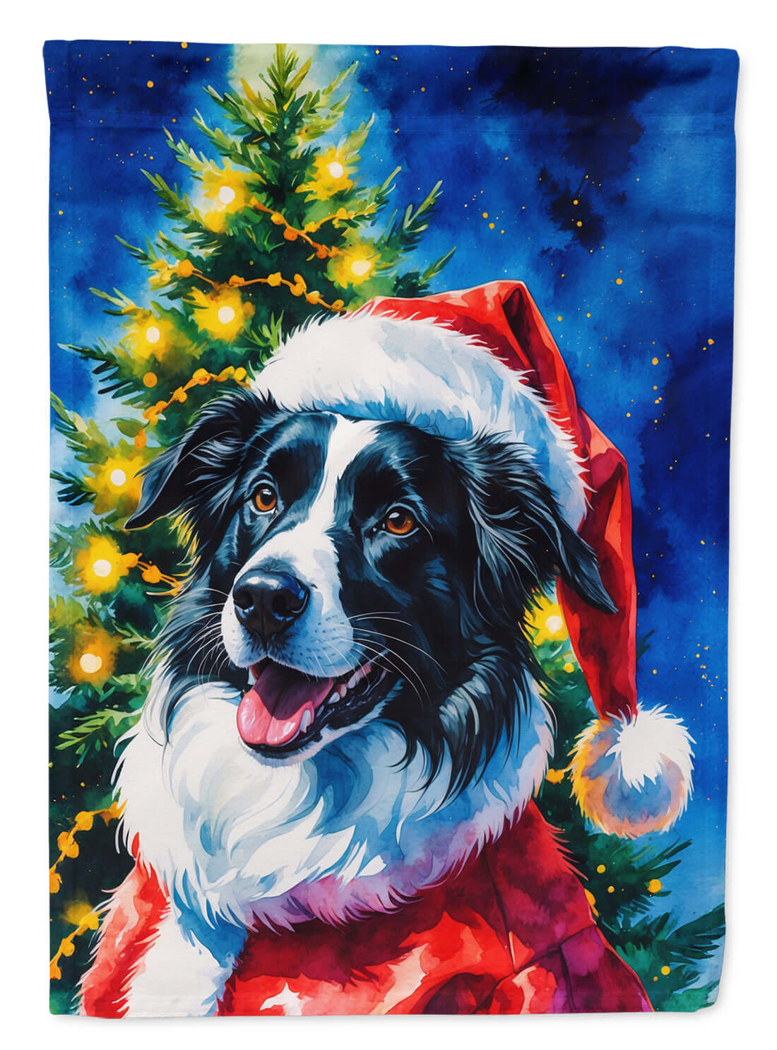Border Collie Christmas House Flag 28x40 Porch Sleeve Pole Decorative Outside Yard Banner Artwork Wall Hanging, Polyester