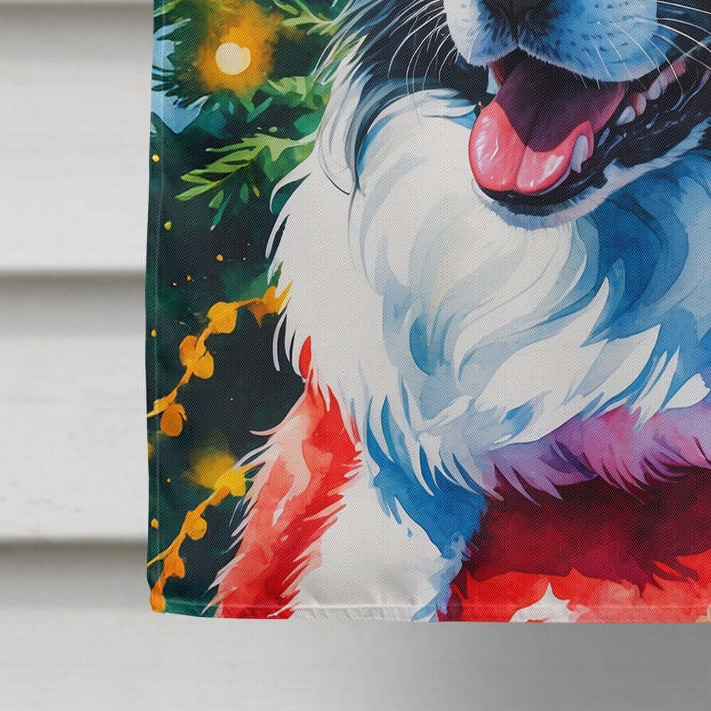 Border Collie Christmas House Flag 28x40 Porch Sleeve Pole Decorative Outside Yard Banner Artwork Wall Hanging, Polyester