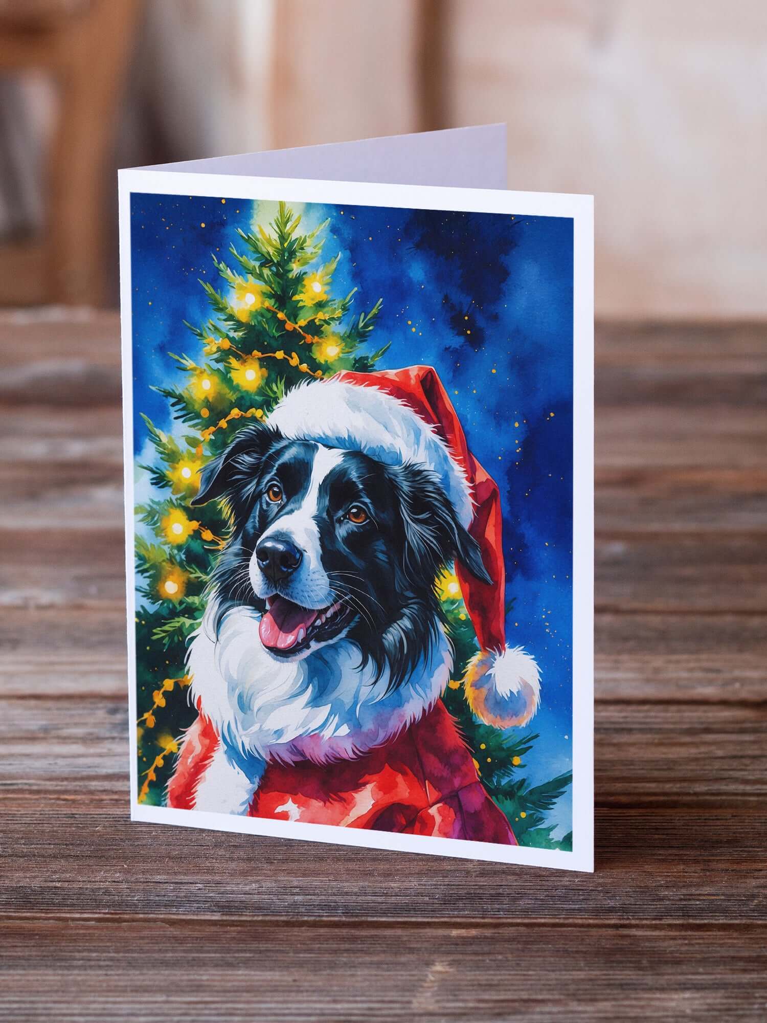 Border Collie Christmas Greeting Cards Pack of 8 Blank Cards with Envelopes Whimsical A7 Size 5x7