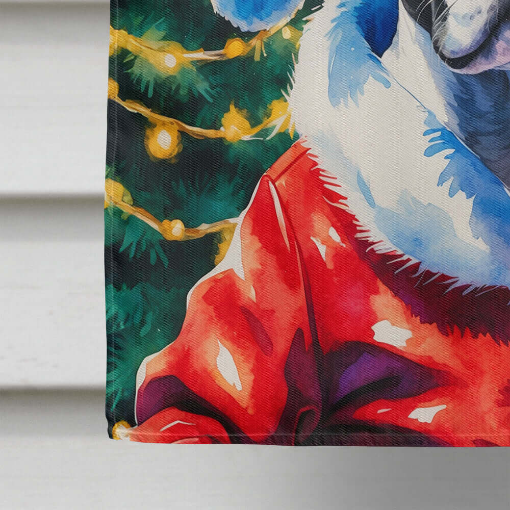 Boston Terrier Christmas House Flag 28x40 Porch Sleeve Pole Decorative Outside Yard Banner Artwork Wall Hanging, Polyester