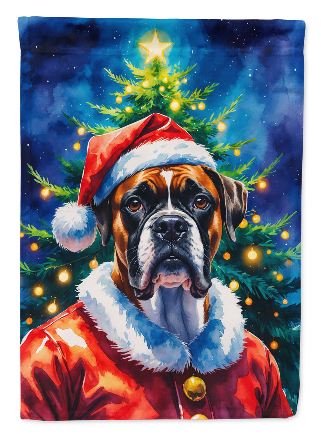 Boxer Christmas House Flag 28x40 Porch Sleeve Pole Decorative Outside Yard Banner Artwork Wall Hanging, Polyester