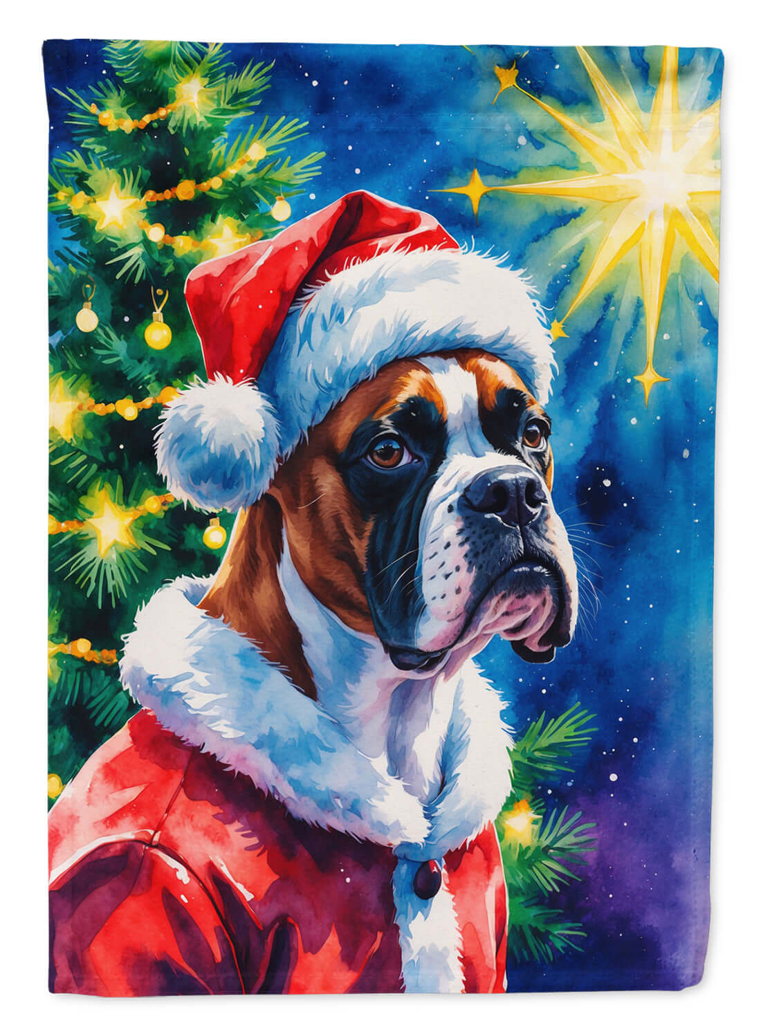 Boxer Christmas House Flag 28x40 Porch Sleeve Pole Decorative Outside Yard Banner Artwork Wall Hanging, Polyester