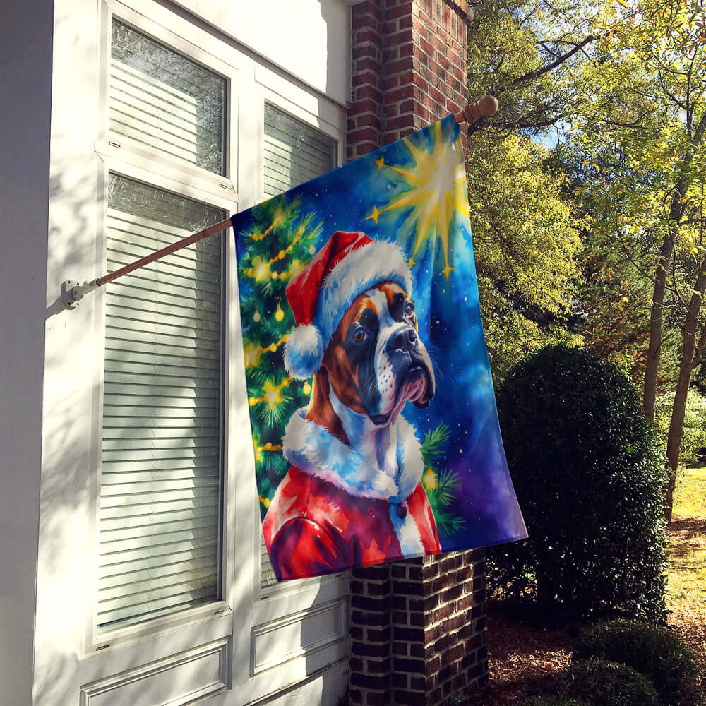 Boxer Christmas House Flag 28x40 Porch Sleeve Pole Decorative Outside Yard Banner Artwork Wall Hanging, Polyester