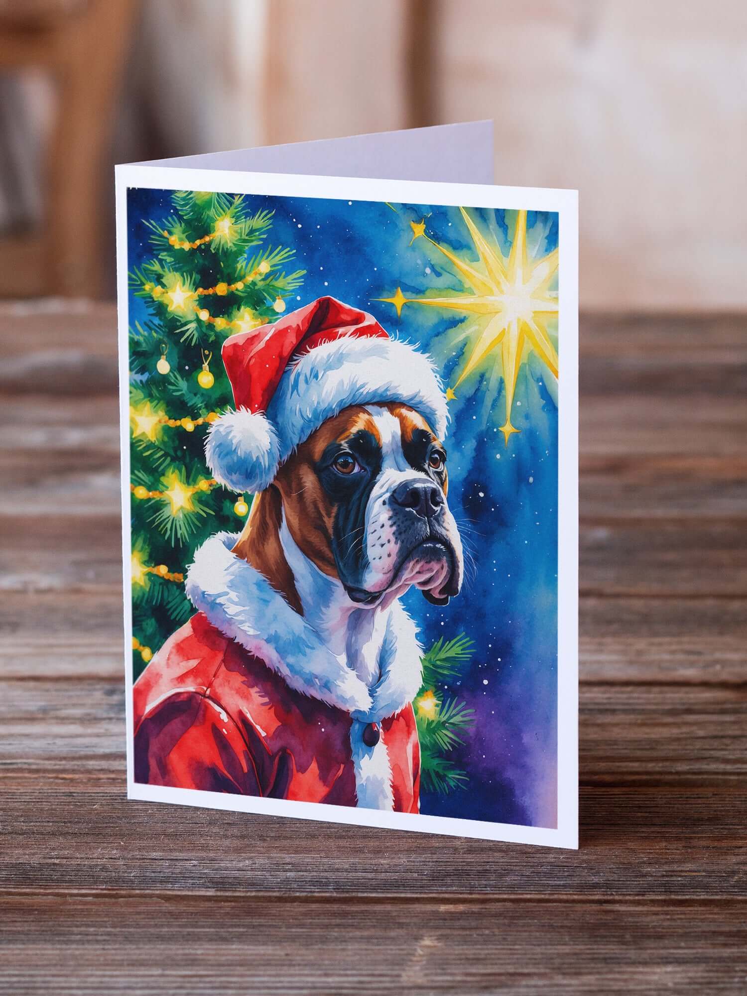Boxer Christmas Greeting Cards Pack of 8 Blank Cards with Envelopes Whimsical A7 Size 5x7
