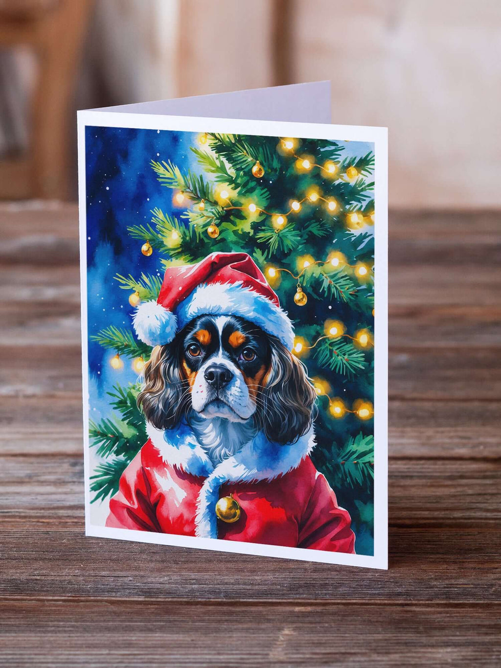 Tricolor Cavalier Spaniel Christmas Greeting Cards Pack of 8 Blank Cards with Envelopes Whimsical A7 Size 5x7