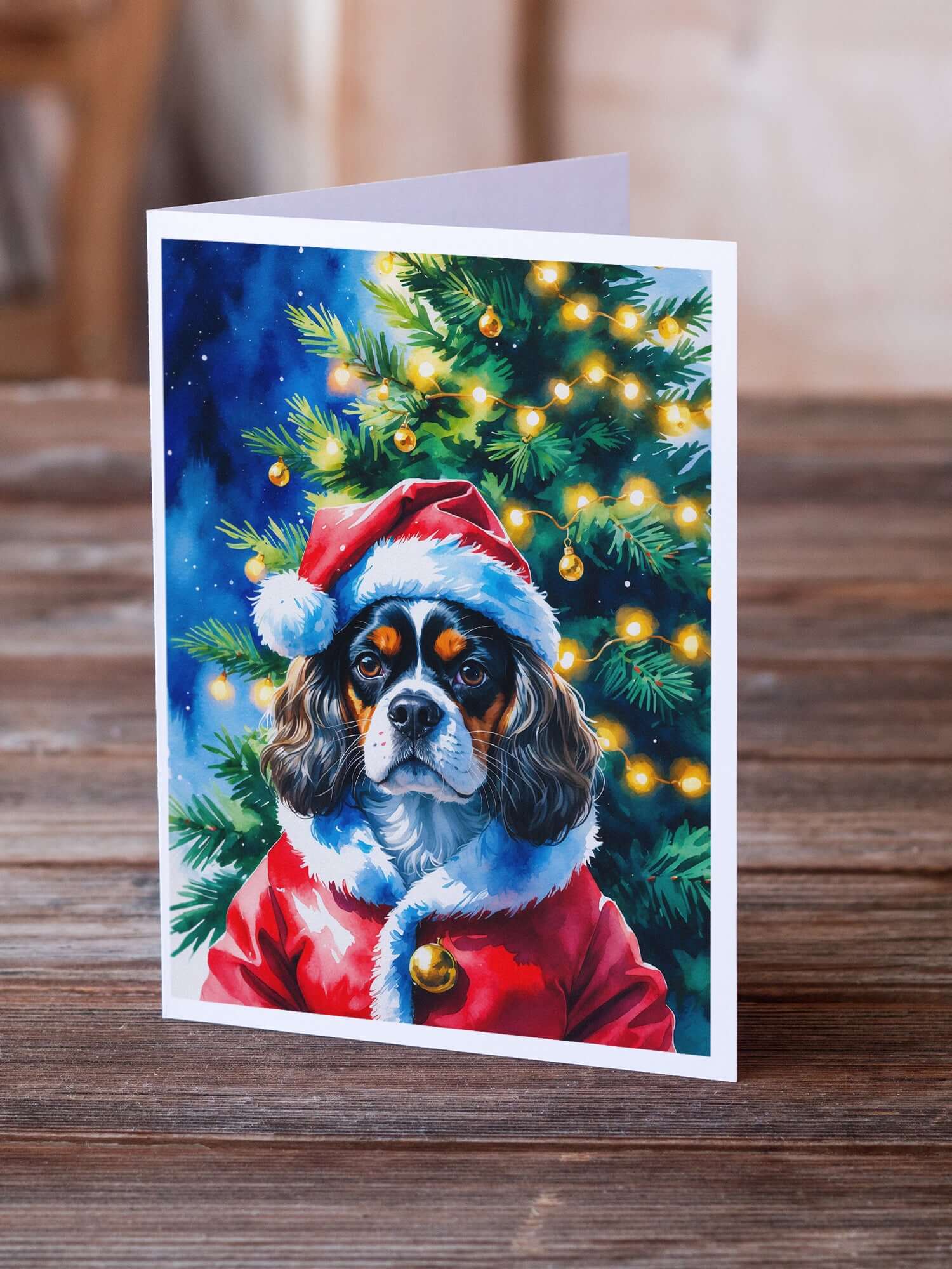 Tricolor Cavalier Spaniel Christmas Greeting Cards Pack of 8 Blank Cards with Envelopes Whimsical A7 Size 5x7