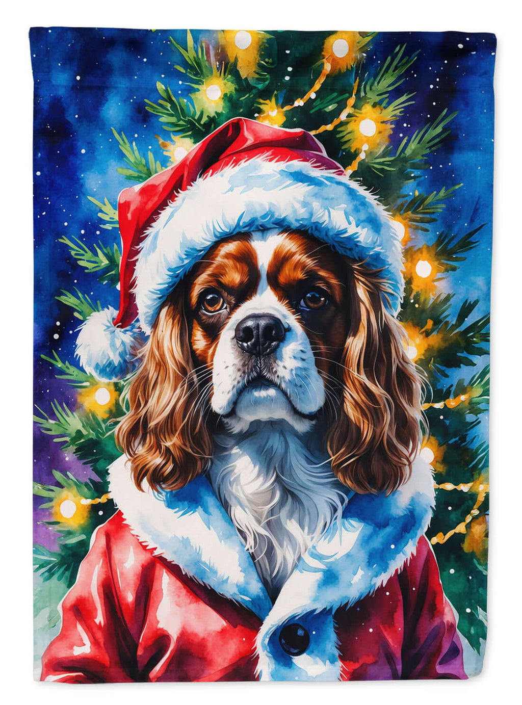 Cavalier Spaniel Christmas House Flag 28x40 Porch Sleeve Pole Decorative Outside Yard Banner Artwork Wall Hanging, Polyester