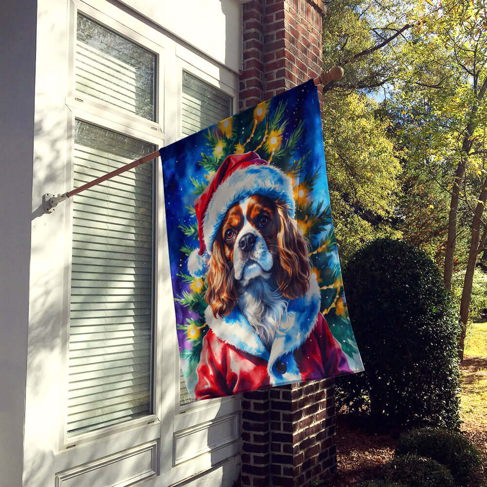 Cavalier Spaniel Christmas House Flag 28x40 Porch Sleeve Pole Decorative Outside Yard Banner Artwork Wall Hanging, Polyester