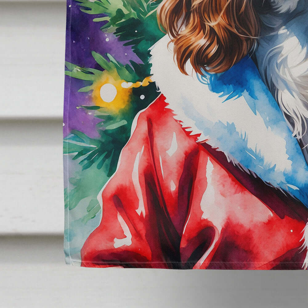 Cavalier Spaniel Christmas House Flag 28x40 Porch Sleeve Pole Decorative Outside Yard Banner Artwork Wall Hanging, Polyester