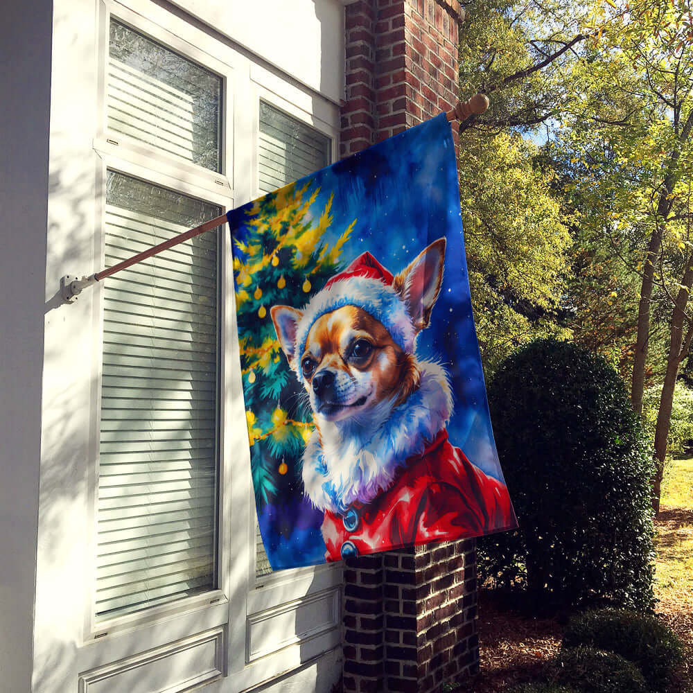 Chihuahua Christmas House Flag 28x40 Porch Sleeve Pole Decorative Outside Yard Banner Artwork Wall Hanging, Polyester