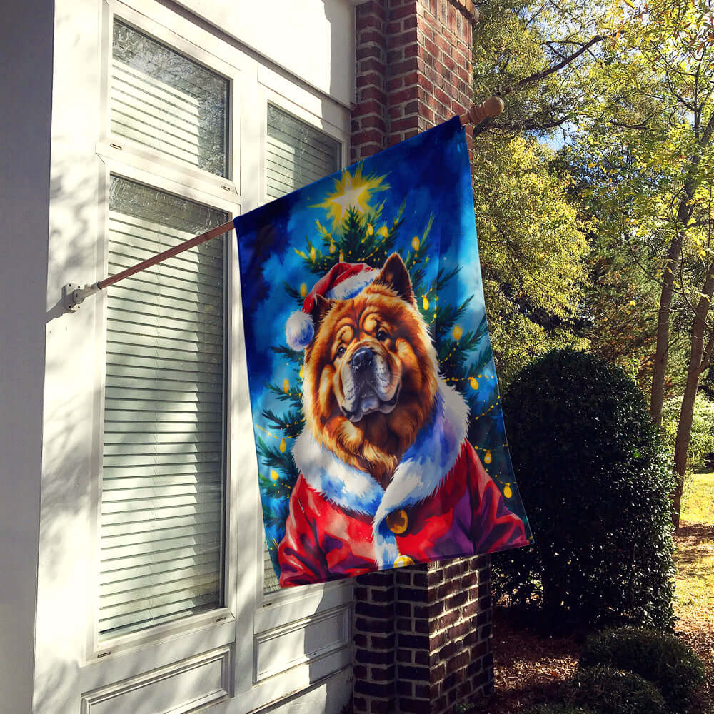 Chow Chow Christmas House Flag 28x40 Porch Sleeve Pole Decorative Outside Yard Banner Artwork Wall Hanging, Polyester