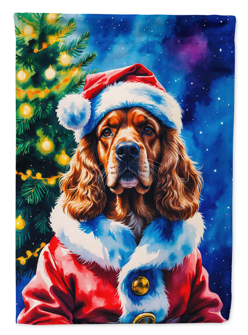 Cocker Spaniel Christmas House Flag 28x40 Porch Sleeve Pole Decorative Outside Yard Banner Artwork Wall Hanging, Polyester