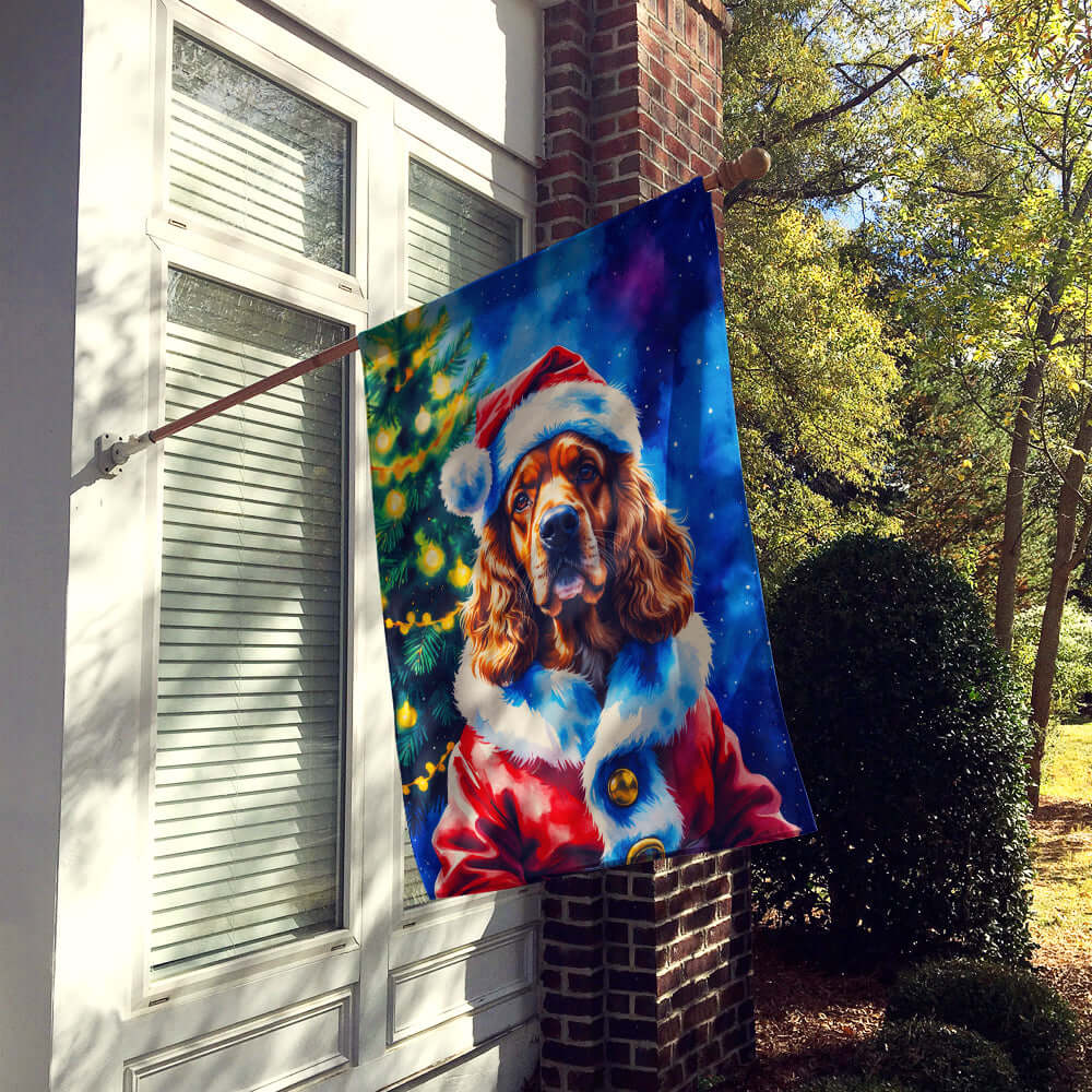 Cocker Spaniel Christmas House Flag 28x40 Porch Sleeve Pole Decorative Outside Yard Banner Artwork Wall Hanging, Polyester