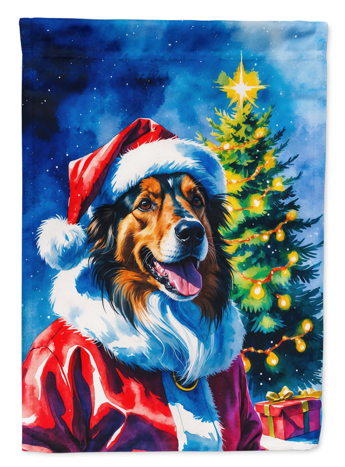 Collie Christmas House Flag 28x40 Porch Sleeve Pole Decorative Outside Yard Banner Artwork Wall Hanging, Polyester
