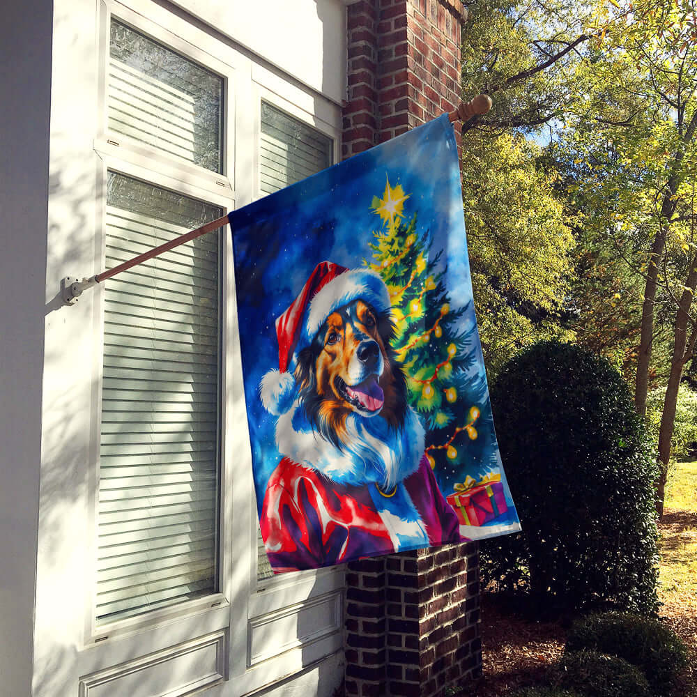 Collie Christmas House Flag 28x40 Porch Sleeve Pole Decorative Outside Yard Banner Artwork Wall Hanging, Polyester