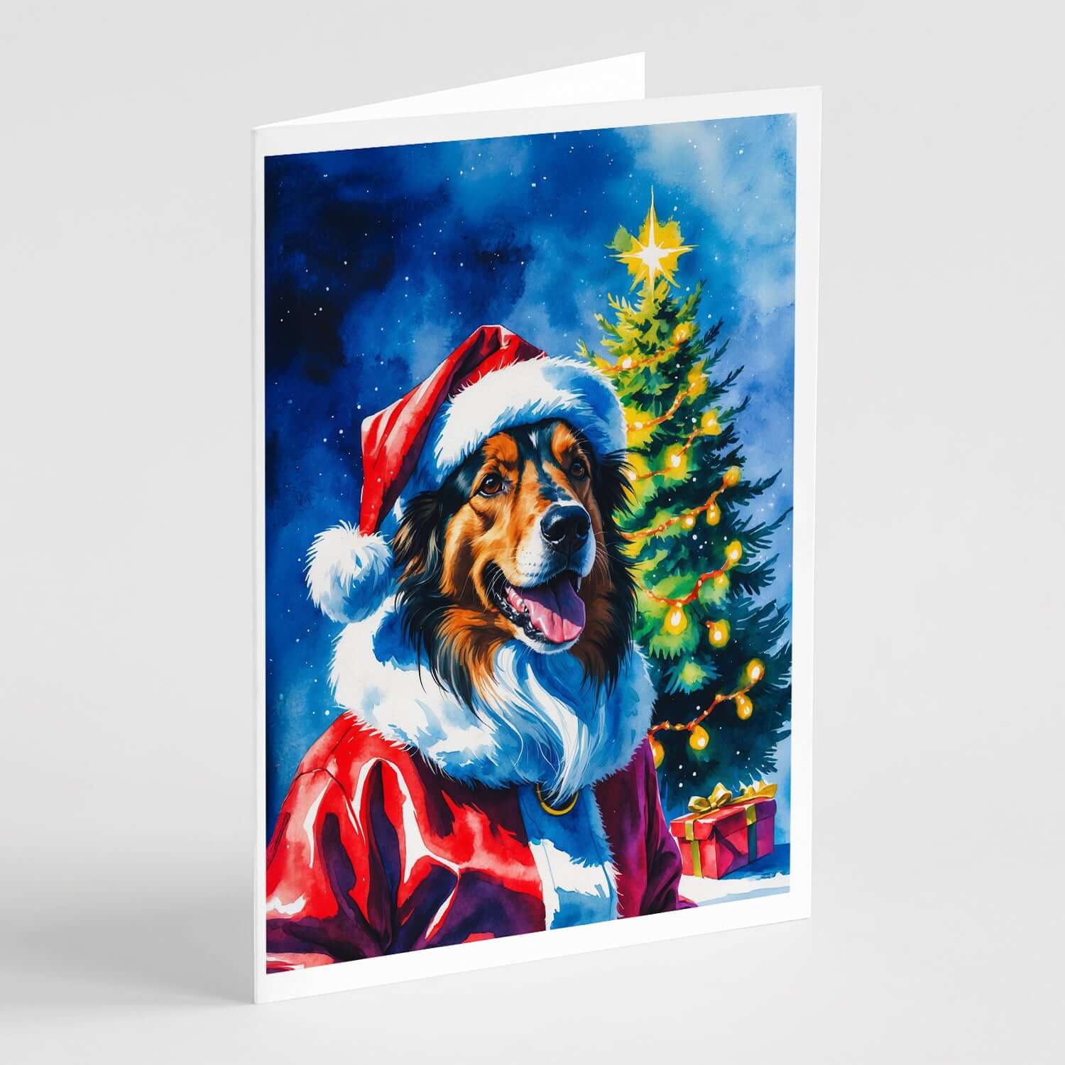 Collie Christmas Greeting Cards Pack of 8 Blank Cards with Envelopes Whimsical A7 Size 5x7