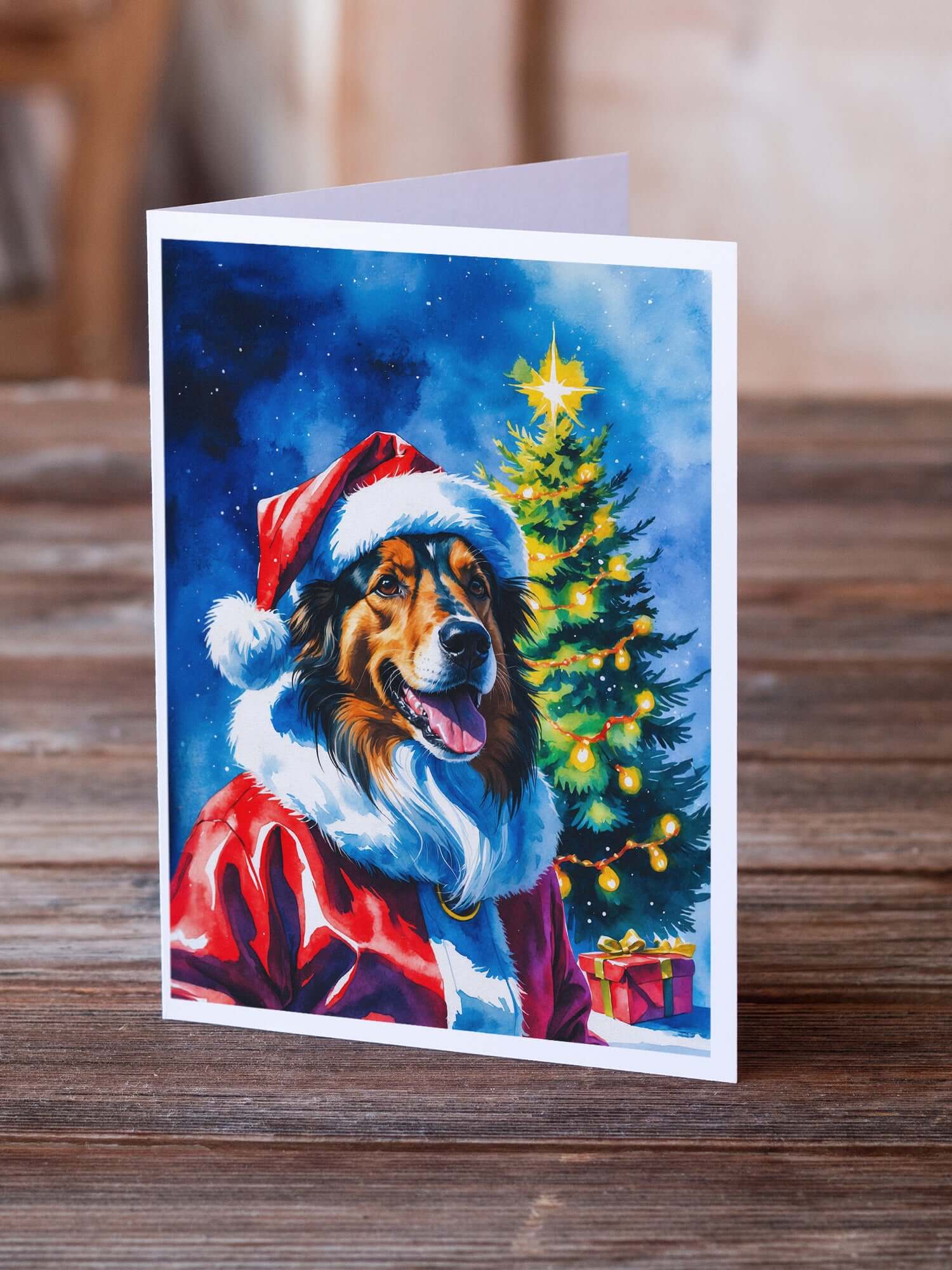 Collie Christmas Greeting Cards Pack of 8 Blank Cards with Envelopes Whimsical A7 Size 5x7