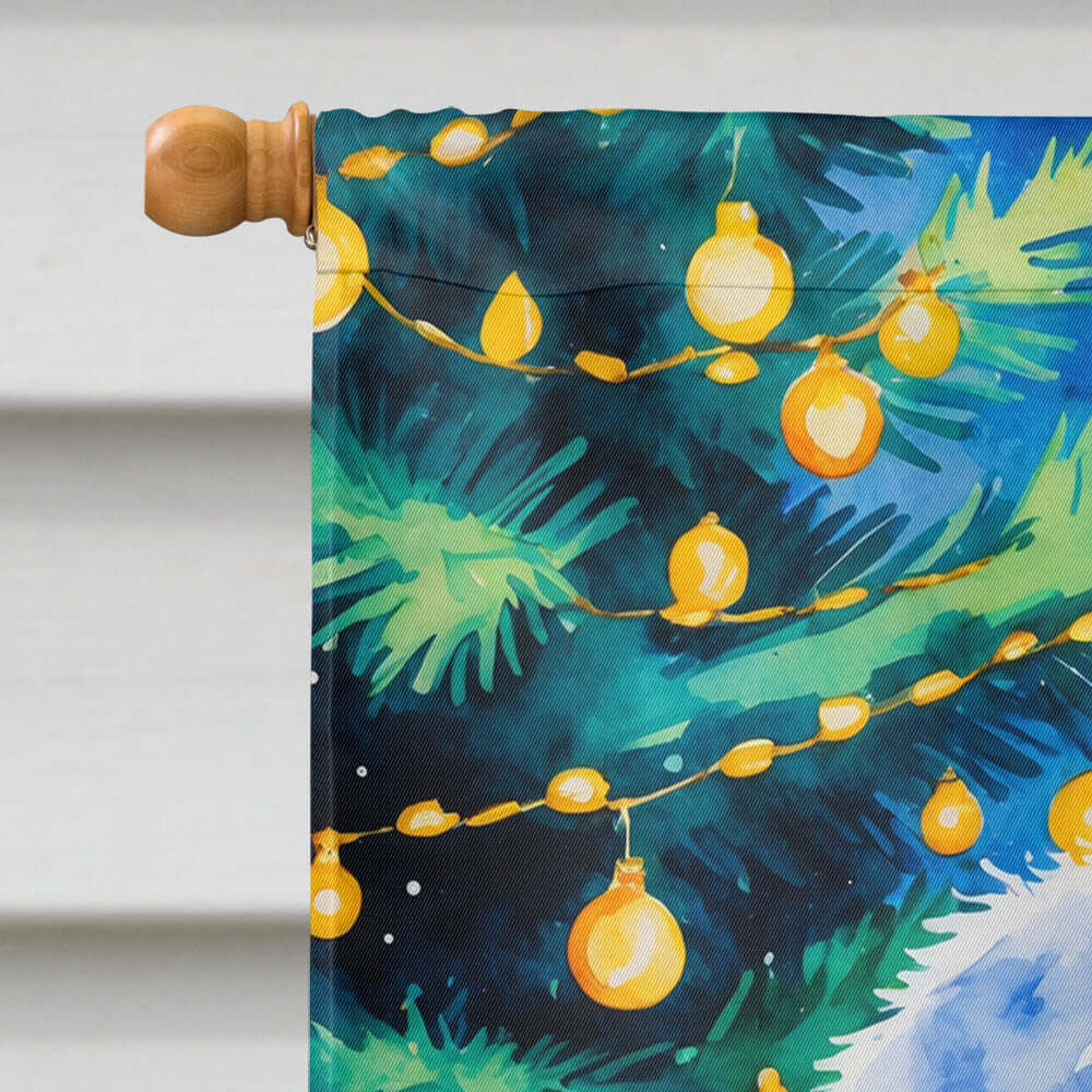 Dachshund Christmas House Flag 28x40 Porch Sleeve Pole Decorative Outside Yard Banner Artwork Wall Hanging, Polyester