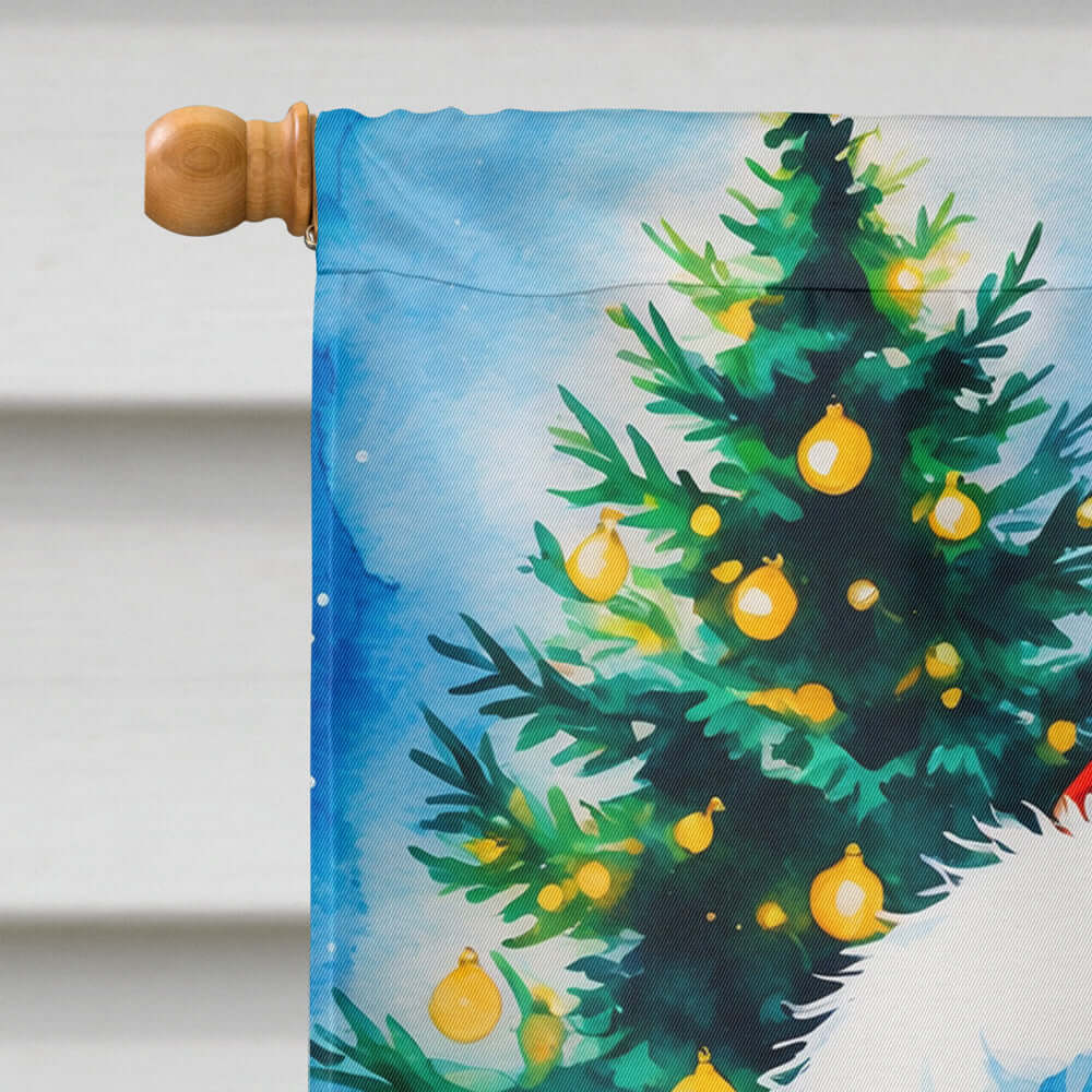 Red Dachshund Christmas House Flag 28x40 Porch Sleeve Pole Decorative Outside Yard Banner Artwork Wall Hanging, Polyester