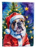 English Bulldog Christmas House Flag 28x40 Porch Sleeve Pole Decorative Outside Yard Banner Artwork Wall Hanging, Polyester